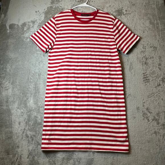 Polo Ralph Lauren Striped Jersey T-Shirt Dress Red & White 100%‎ Cotton Nautical - Picture 1 of 6
